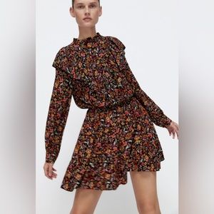 ♥️ NWOT ZARA BOHO FLORAL RUFFLE LONG SLEEVE MINI DRESS